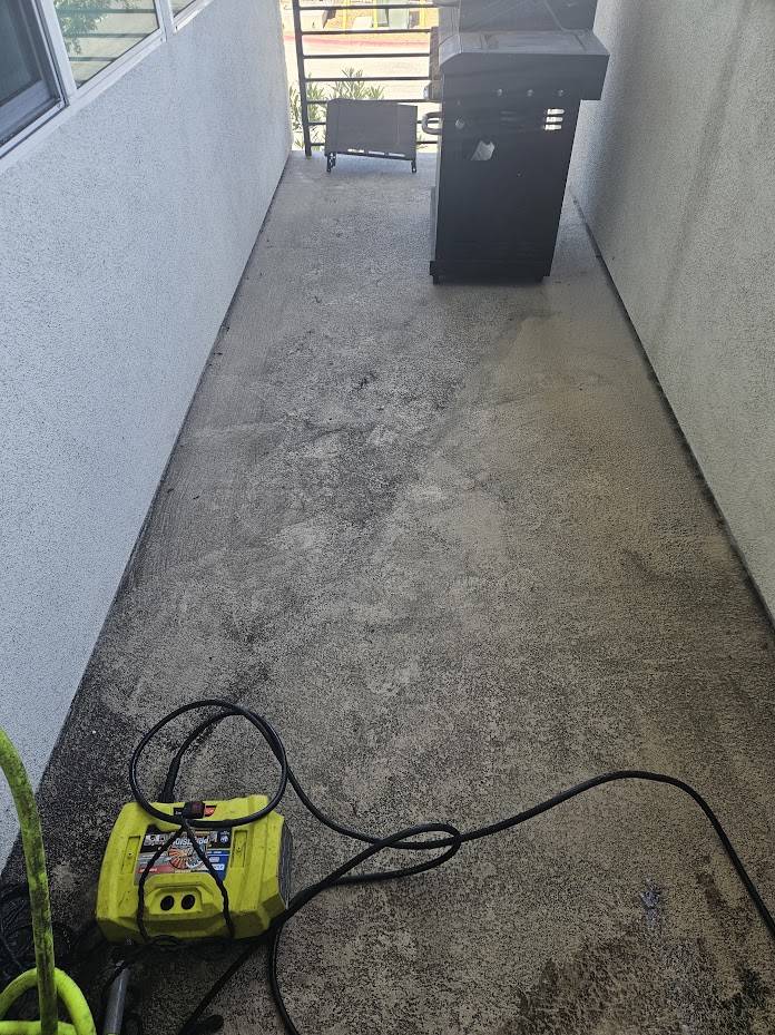 Patio before pressure washing